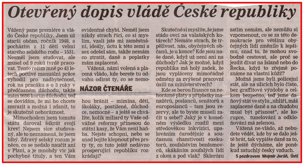 Otevřený dopis vládě české republiky